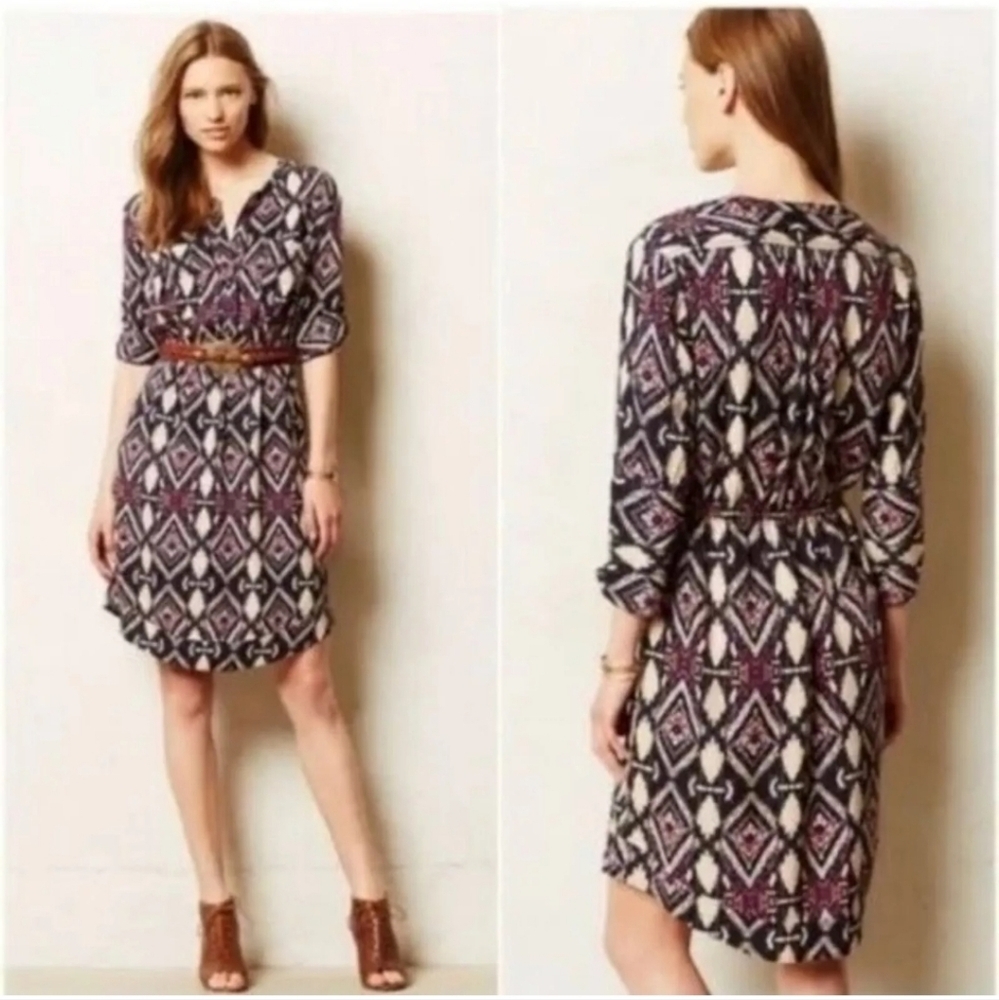 Anthropologie Holding Horses Boho Button Front Dress Size 4 Western Print